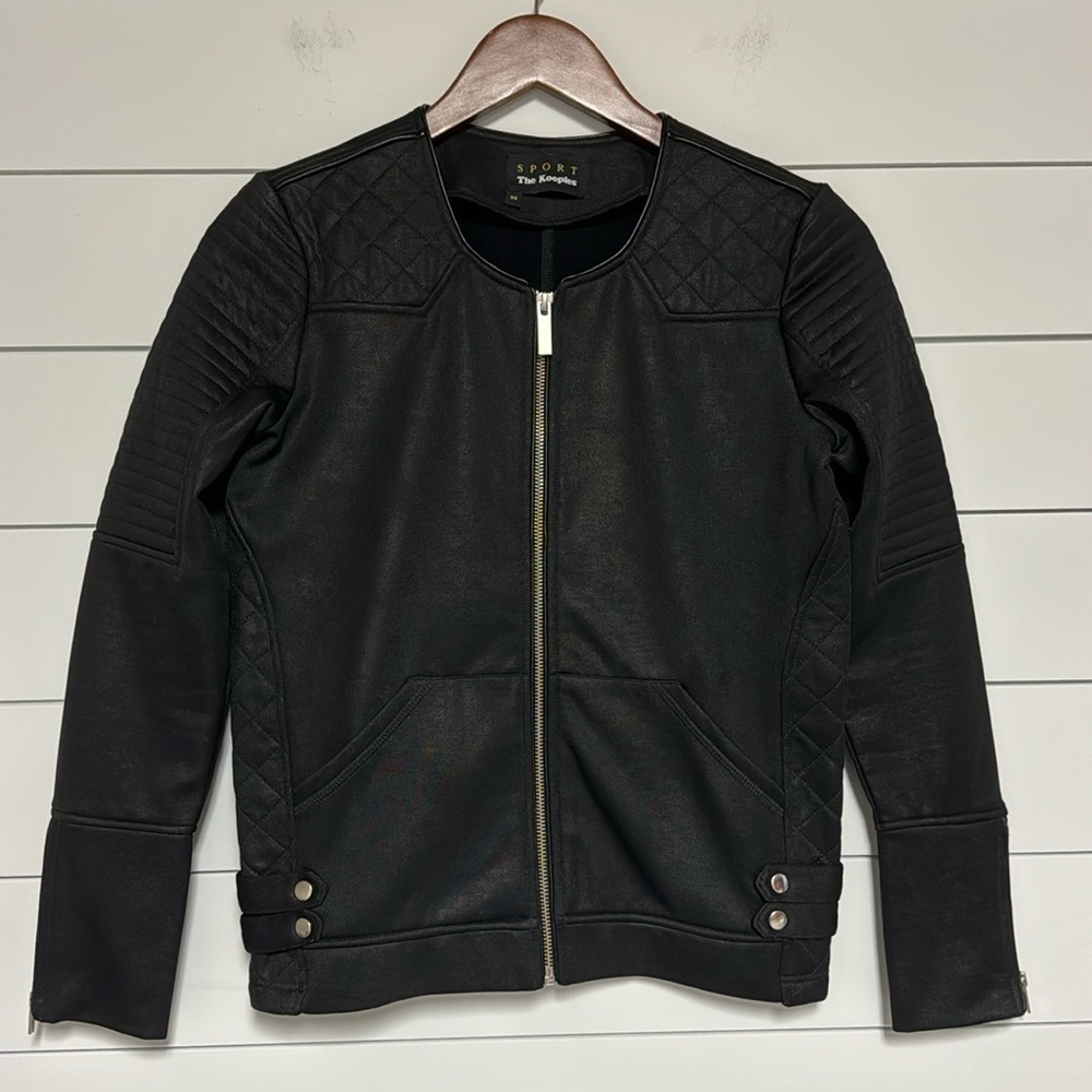 The Kooples Sport The Leather Effect Quilted Moto Jacket